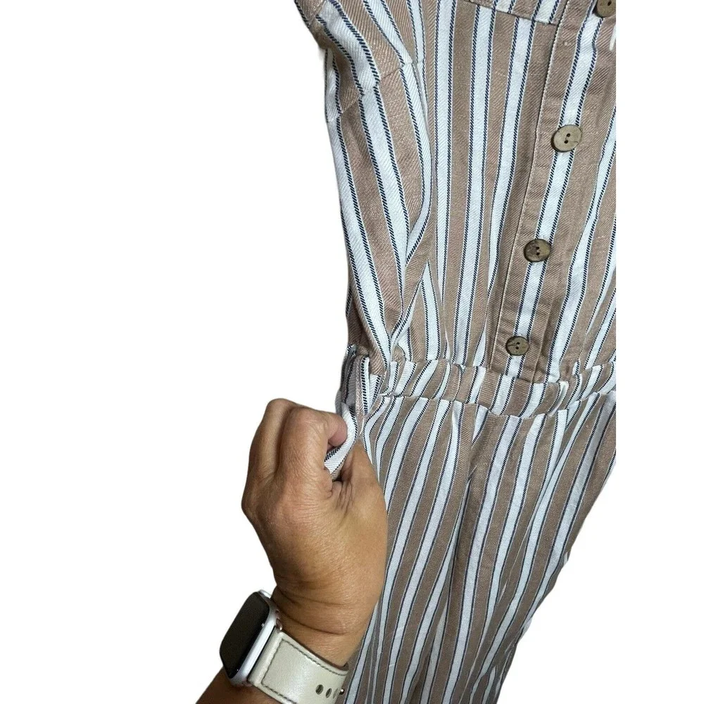 Chaser Wide Leg Tie Waist Jumpsuit Tan, White‎ Stripe Extra Small NWT Miss Belt